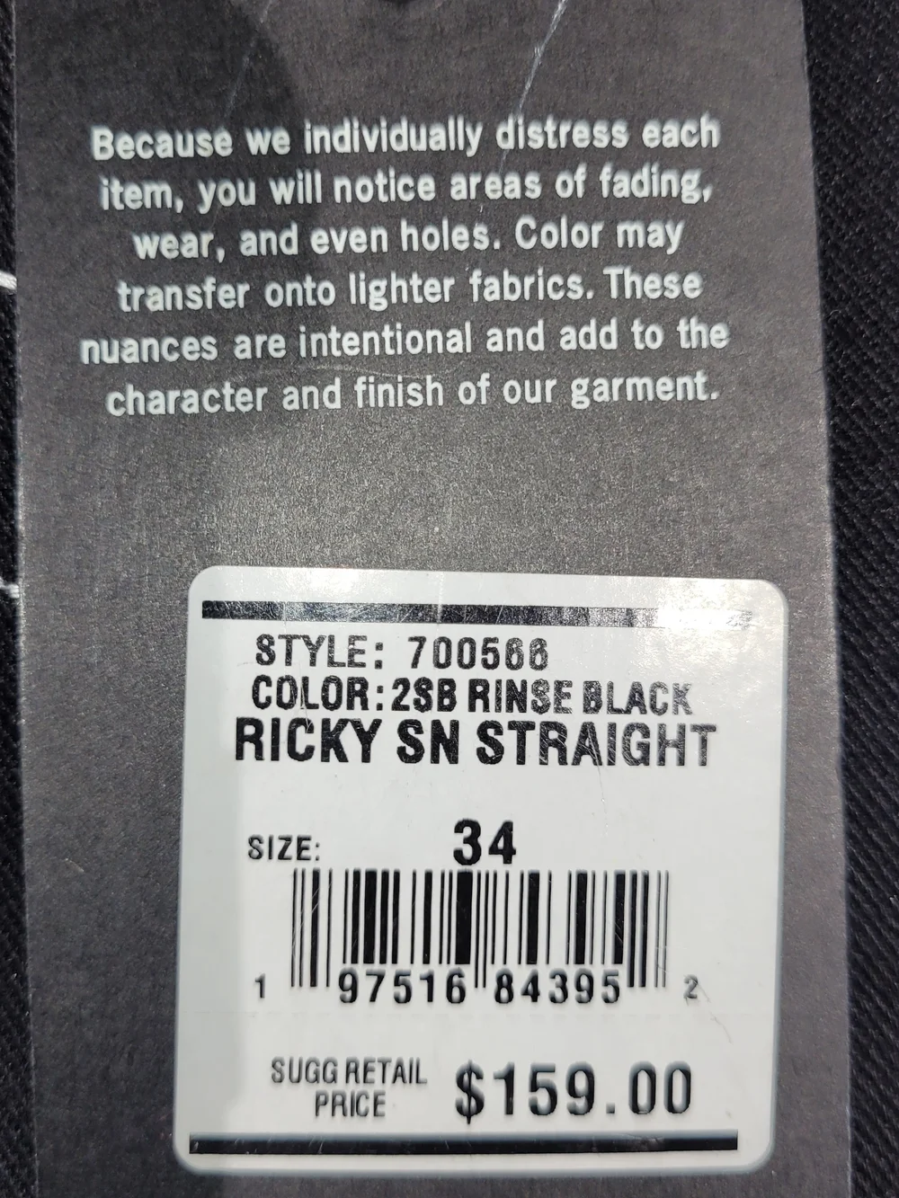 True Religion Men's Black Jeans with Signature Back Pocket Stitching NWT